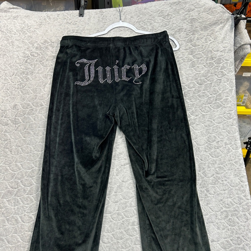 Juicy Couture Black Velour Lounge Pants Rhinestone Logo Sleepwear Womens Large - Picture 2 of 10